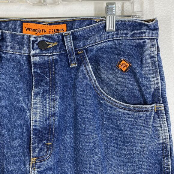 Wrangler FR Biggs Jeans Mens 34x34 Blue Flame Resistant CAT2 2112 Workwear Denim - Picture 3 of 9